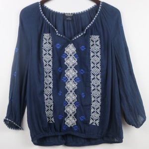 LUCKY BRAND | TRIBAL DETAIL PEASANT TOP